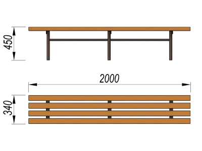 Двухметровая лавочка без спинки 2 м МАФ 1602 в Липецке